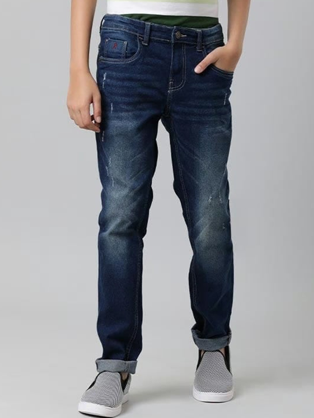 

Indian Terrain Boys Low Distress Mid-Rise Stretchable Jeans, Navy blue