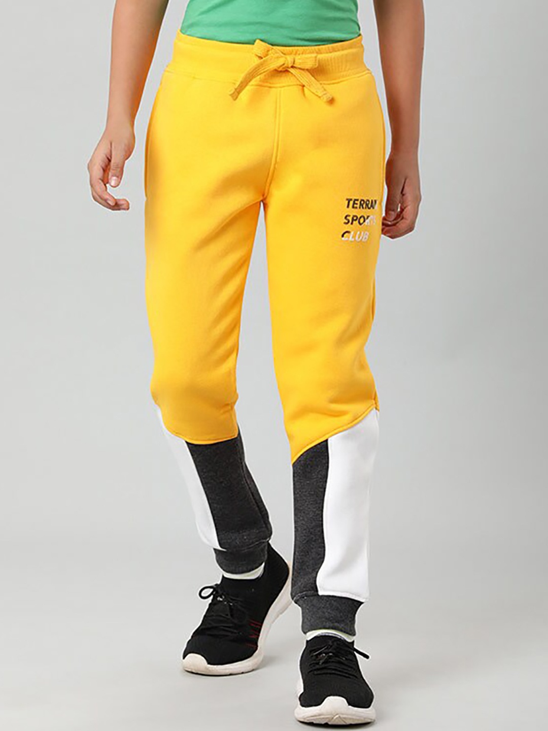 

Indian Terrain Boys Colourblocked Mid-Rise Joggers, Yellow