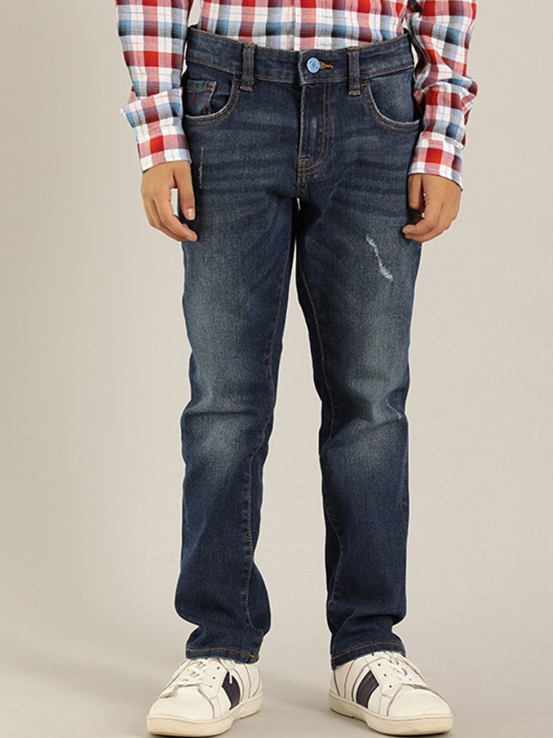 

Indian Terrain Boys Mid-Rise Heavy Fade Clean Look Stretchable Jeans, Navy blue