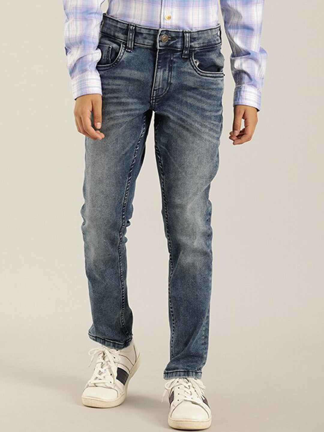 

Indian Terrain Boys Heavy Fade Clean Look Stretchable Jeans, Navy blue