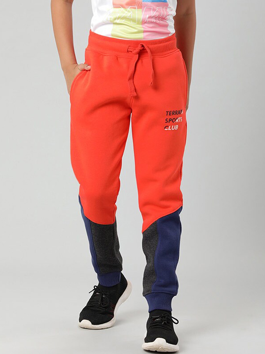 

Indian Terrain Boys Colourblocked Joggers, Orange