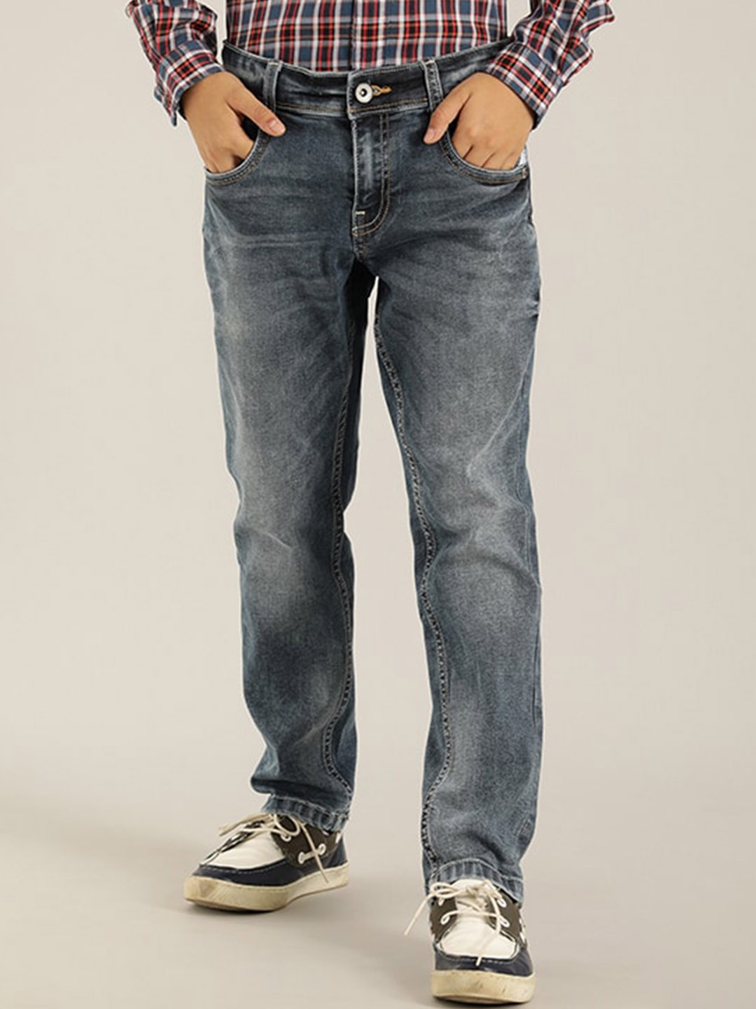 

Indian Terrain Boys Heavy Fade Clean Look Stretchable Jeans, Blue