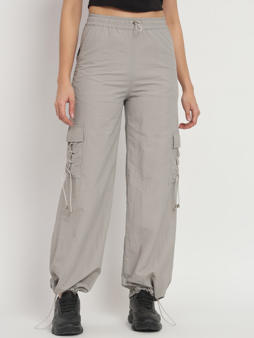 

VividArtsy Women Parachute Joggers, Grey