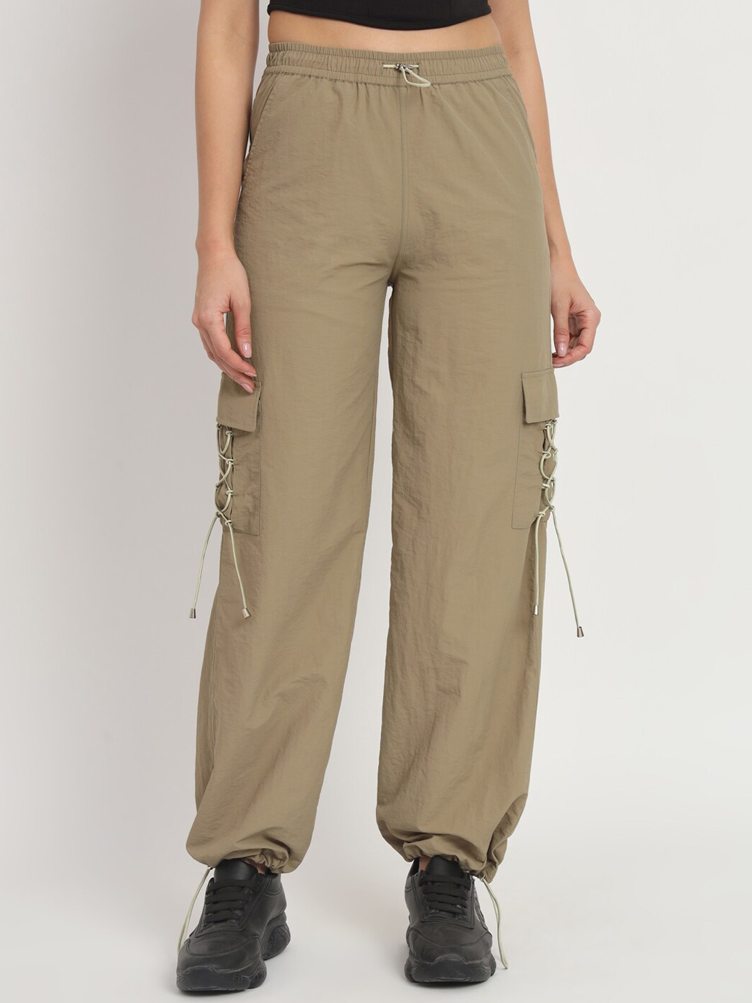 

VividArtsy Women Parachute Joggers, Olive
