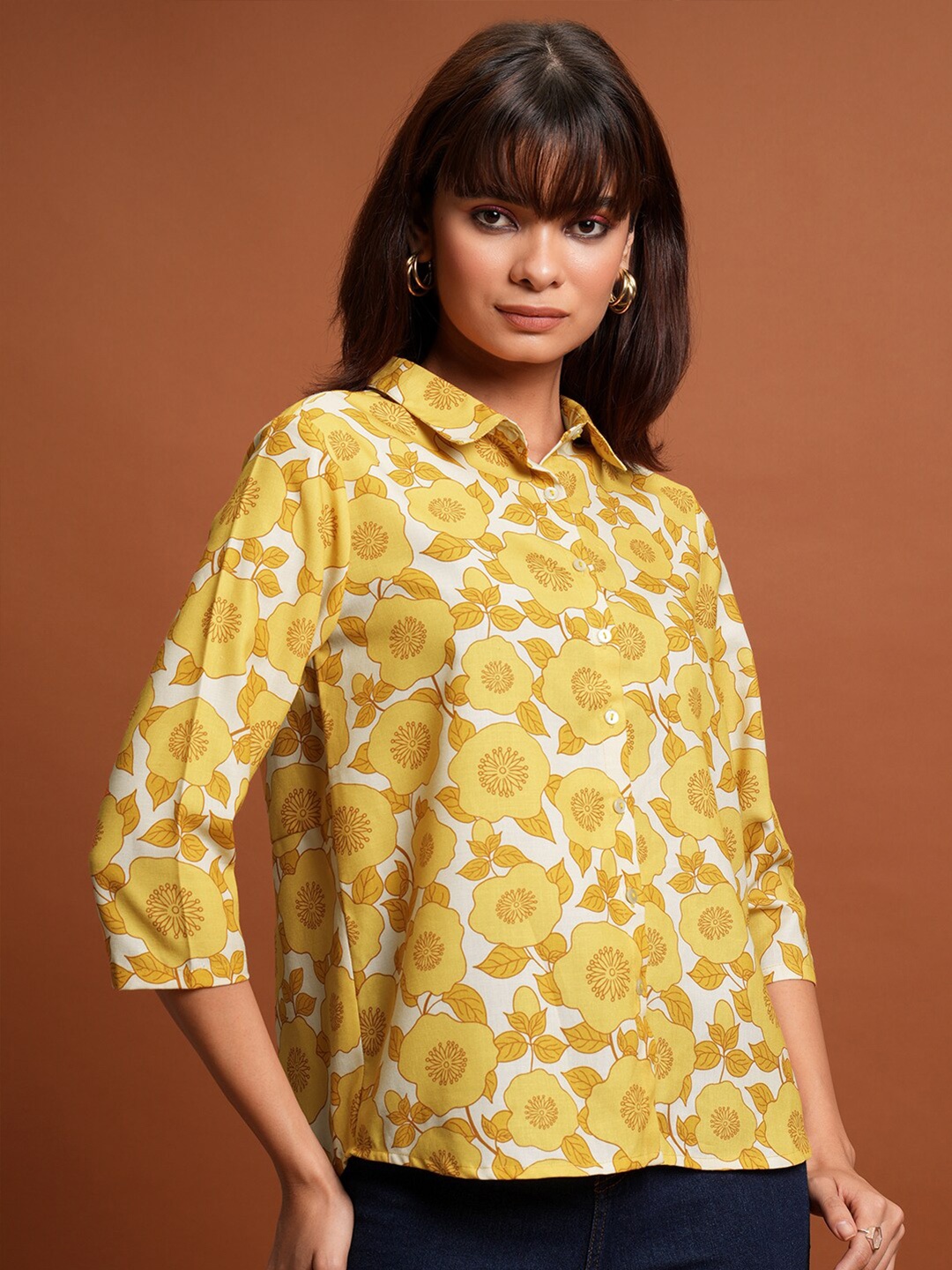 

Tokyo Talkies Yellow Floral Printed Casual Shirt