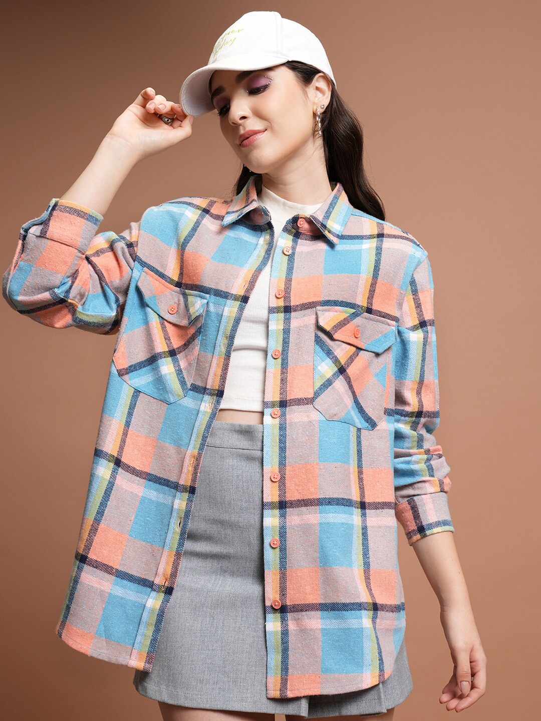 

Tokyo Talkies Wo Checked Flannel Checked Shirt, Peach