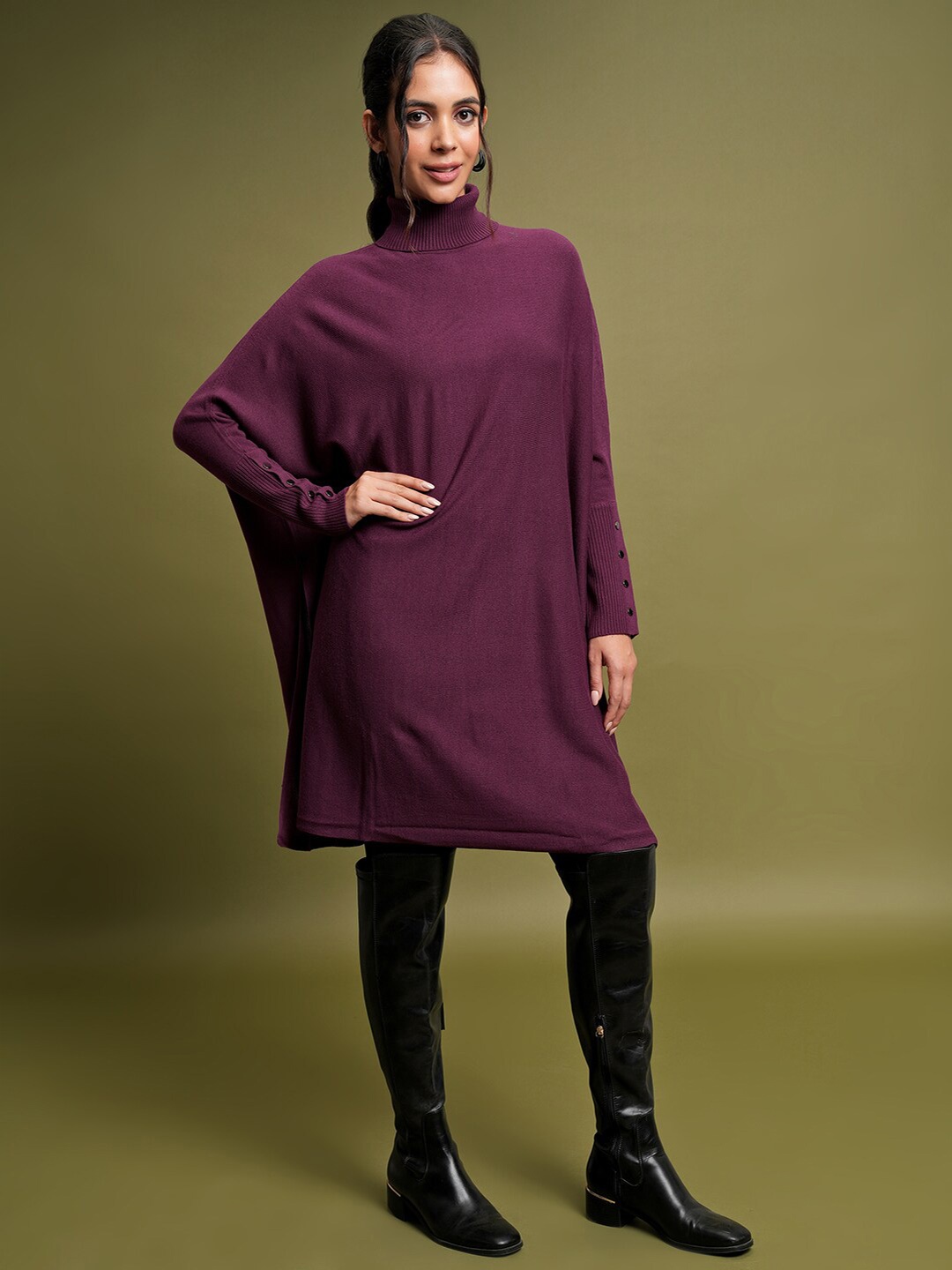 

Tokyo Talkies Turtle Neck Longline Pullover Poncho, Purple