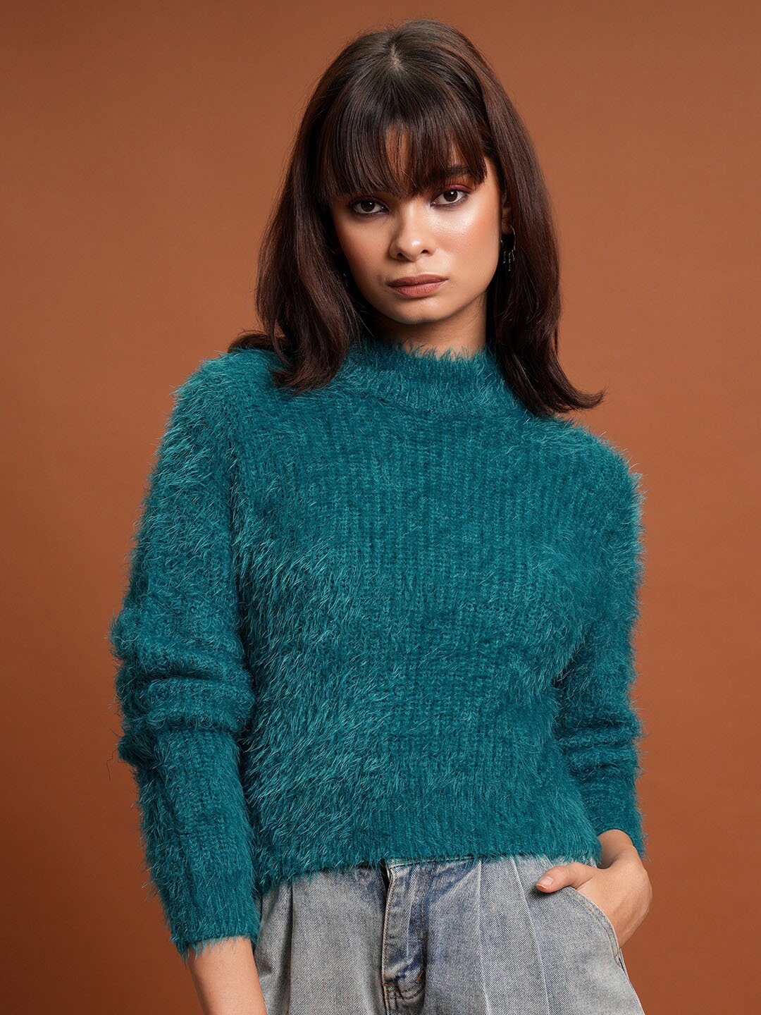 

Tokyo Talkies Boucle Crop Pullover Sweater, Teal