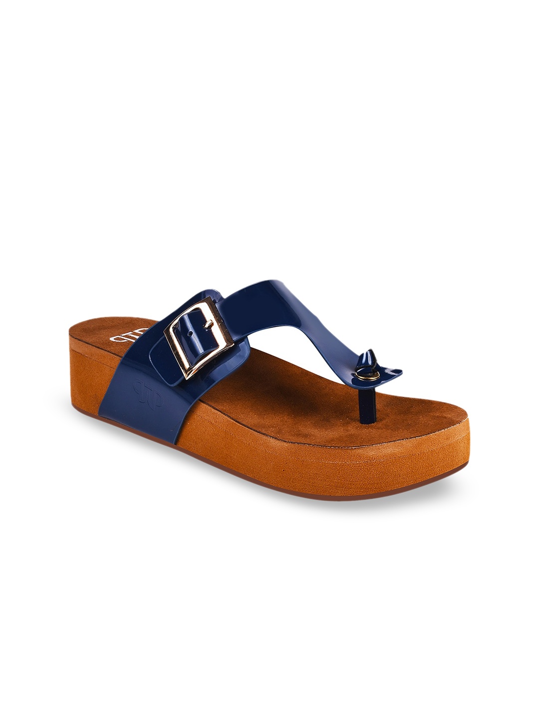 

THE WHITE POLE Buckle Detail Open Toe Flatform Heels, Navy blue