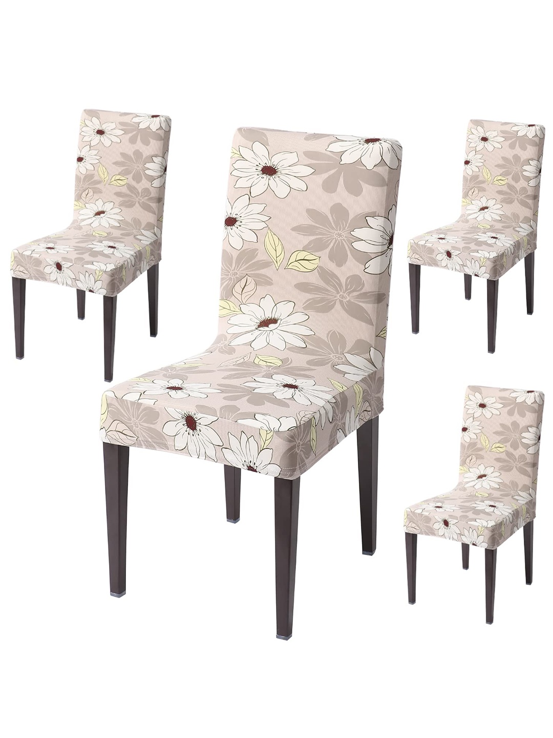 

HOKIPO 4-Piece Beige & White Printed Stretchable Chair Covers