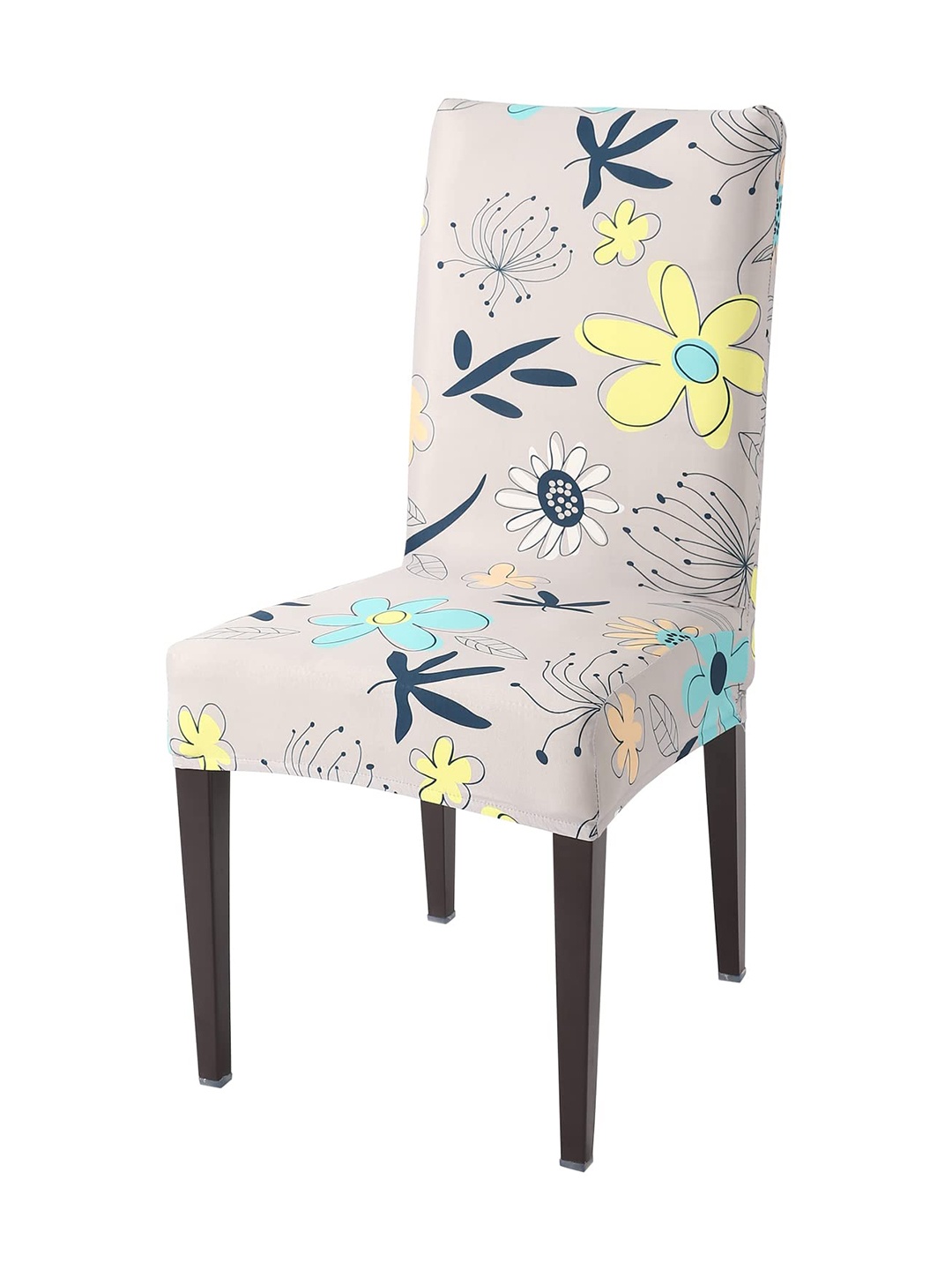 

HOKIPO Beige & Blue Floral Stretchable Chair Cover