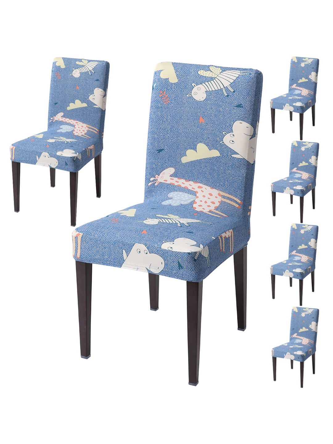 

HOKIPO Blue & White 6 Pieces Printed Stretchable Chair Covers