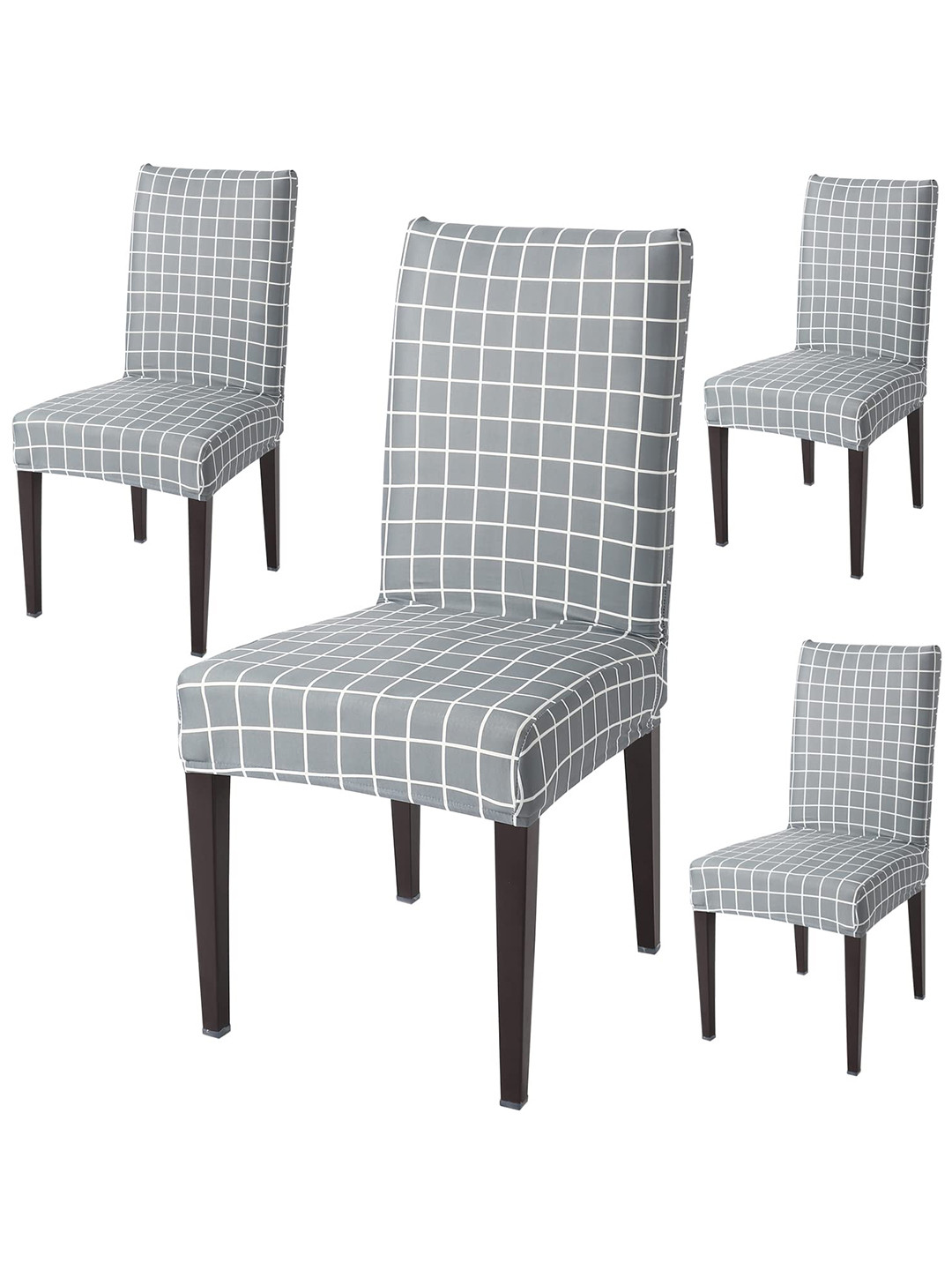

HOKIPO Grey & White 4 Pieces Checked Stretchable Chair Covers