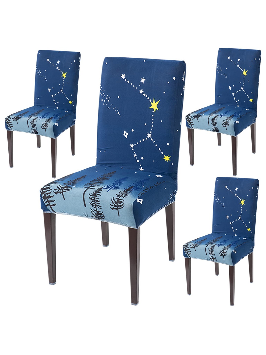 

HOKIPO Navy Blue & White 4 Pieces Printed Stretchable Chair Covers