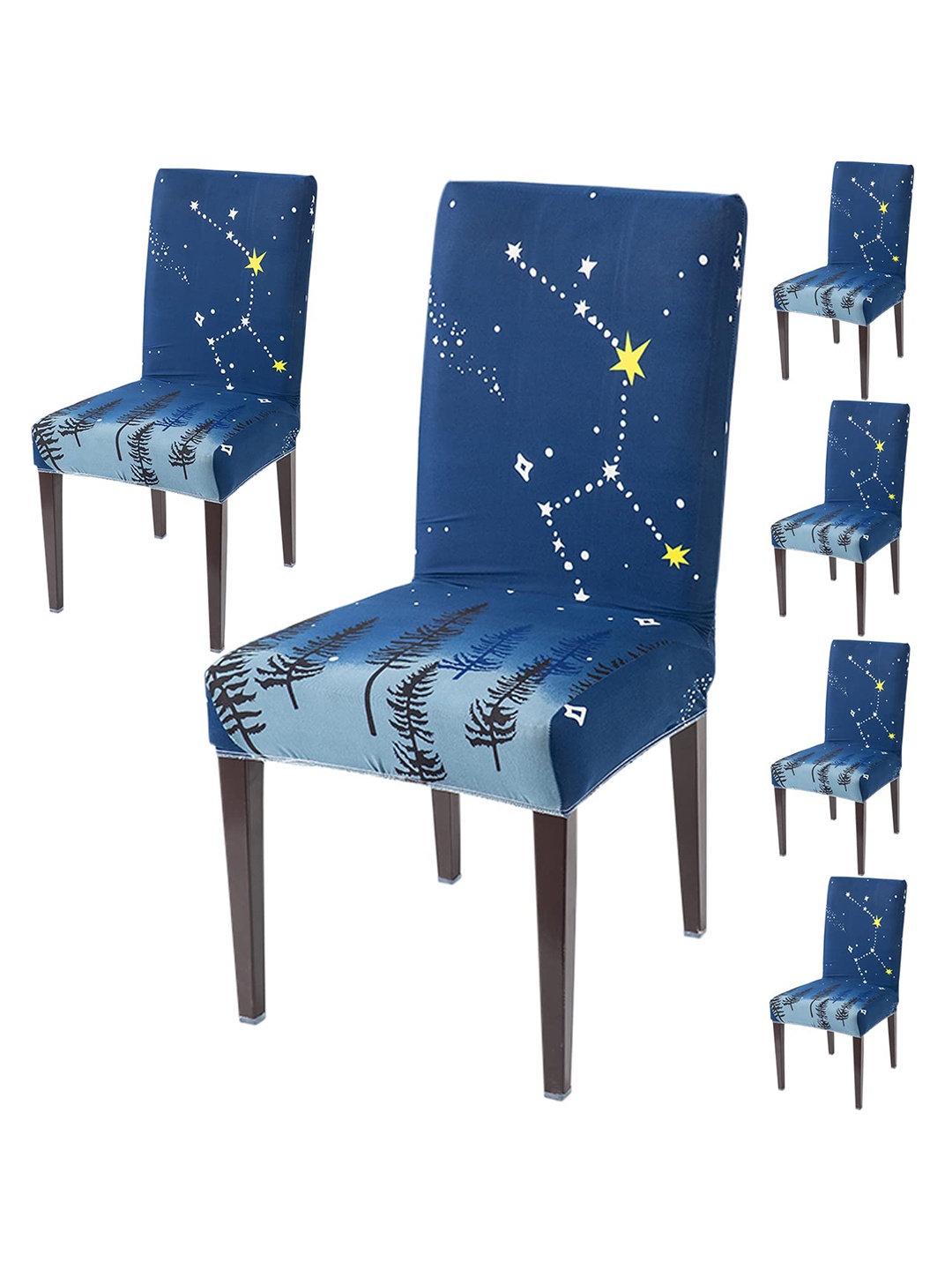 

HOKIPO Navy Blue & White & White 6 Pieces Printed Stretchable Chair Covers