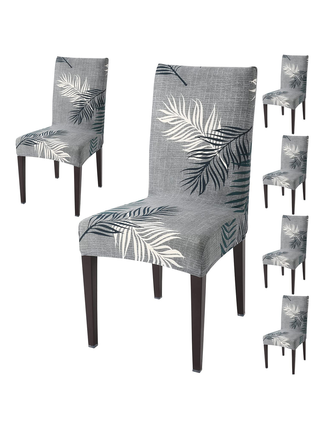 

HOKIPO Grey & White 6 Pieces Printed Stretchable Chair Covers