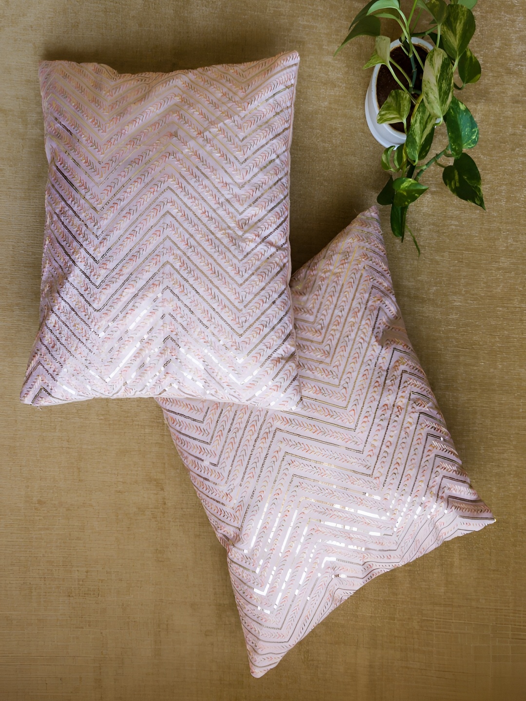 

Frills and More Home Carnival Pink Embroidered Silk Square Cushion Covers