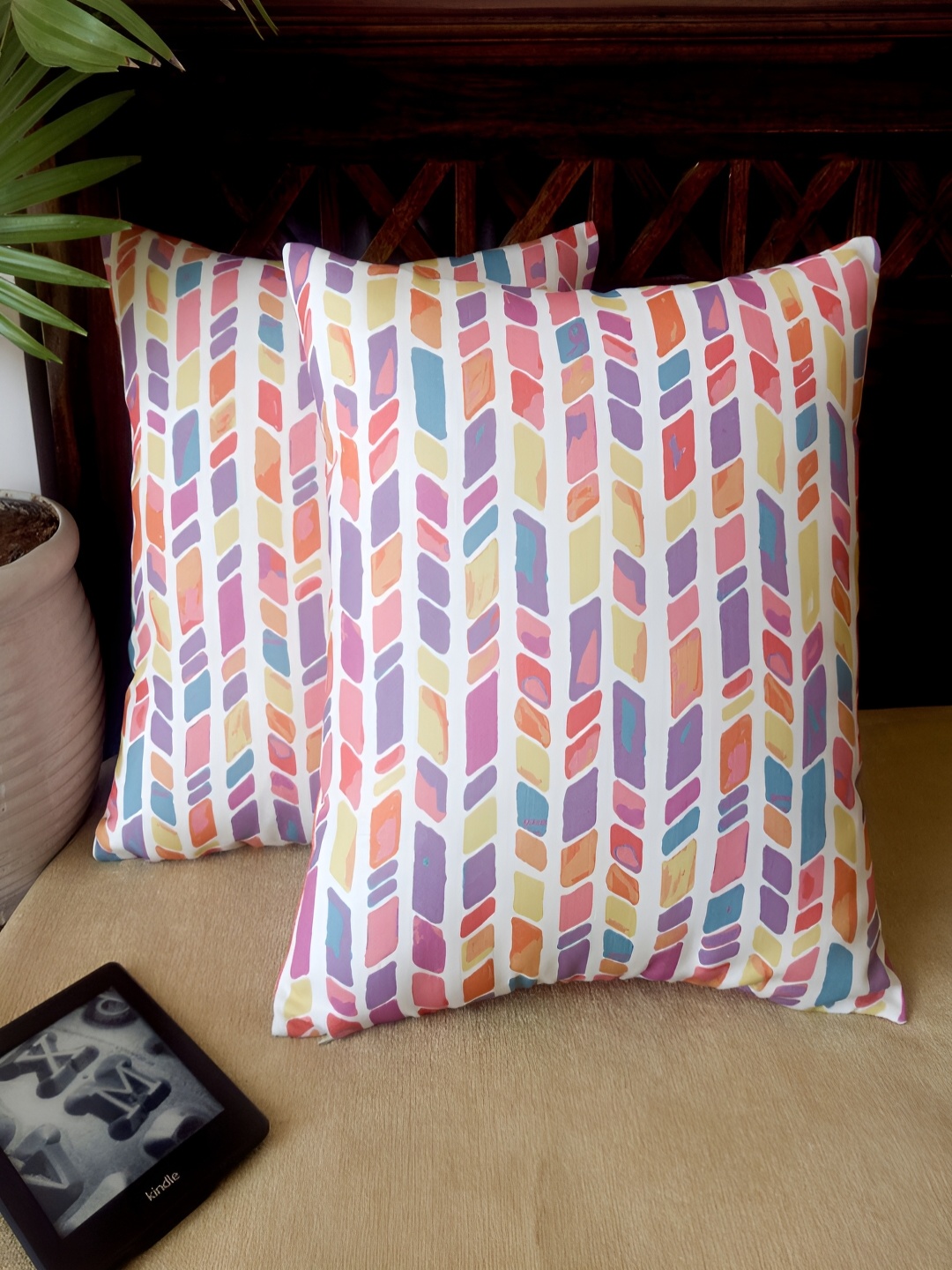 

Frills and More Everyday Classics White Geometric Print Square Cushion Covers