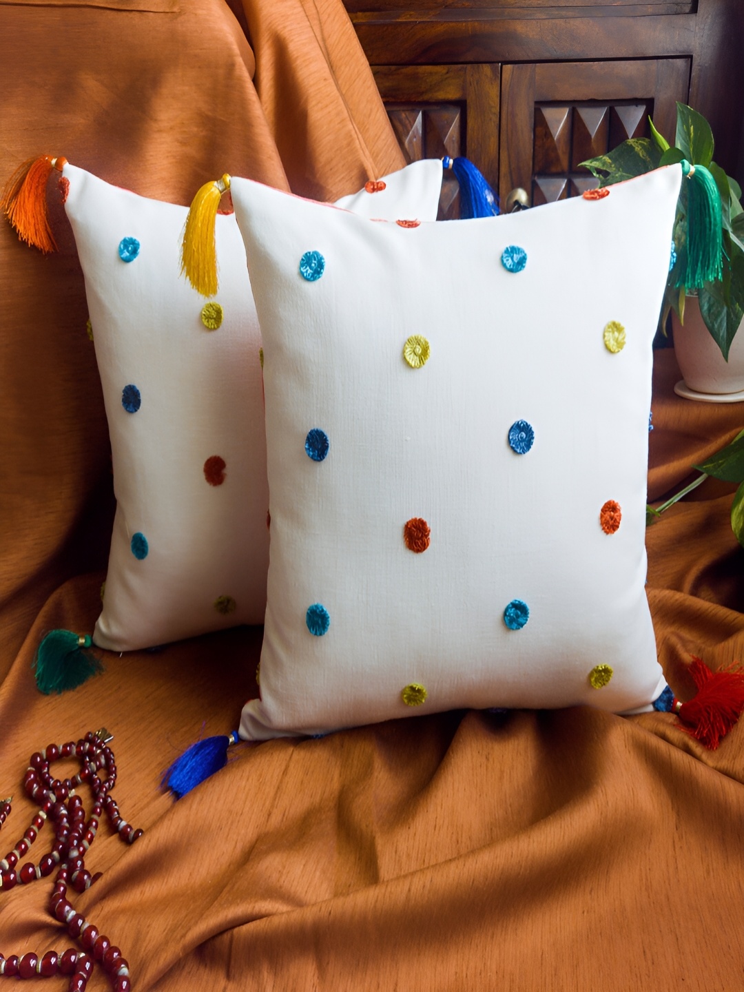 

Frills and More Home Carnival White Embroidered Square Cushion Covers
