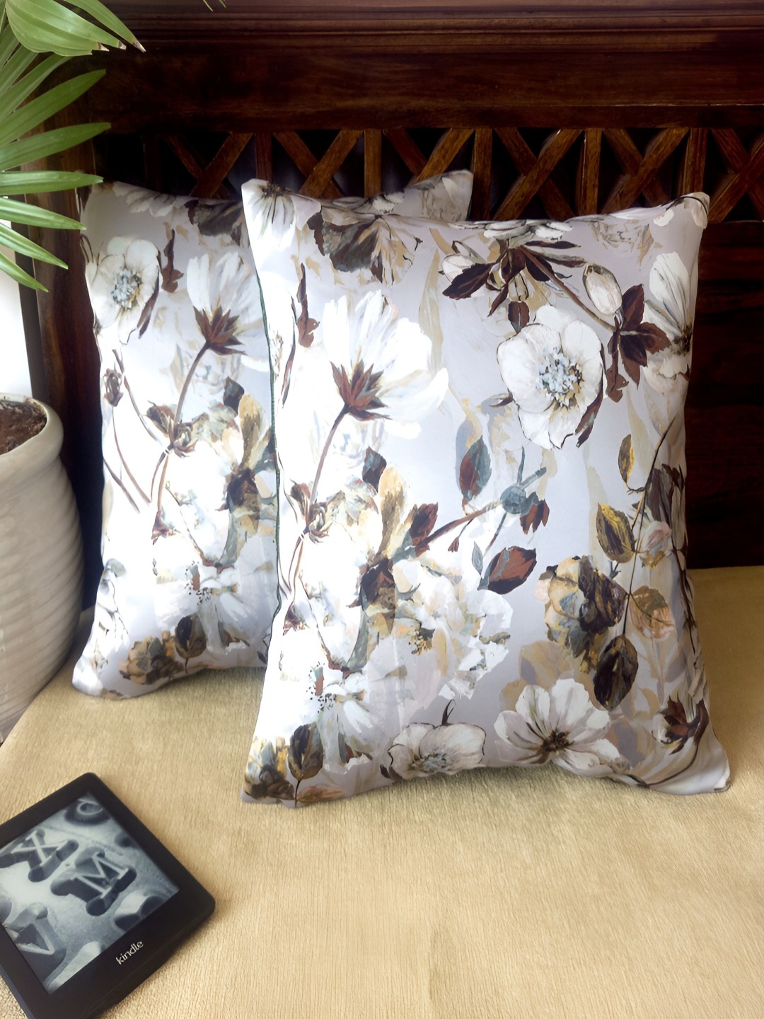 

Frills and More Everyday Classics White & Green Floral Print Square Cushion Covers