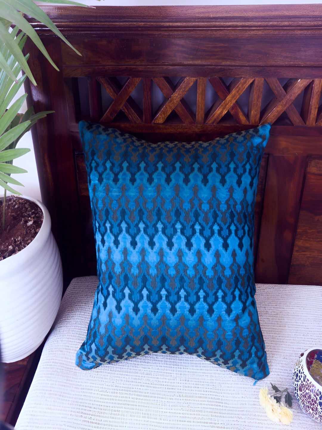 

Frills and More Rustic Heritage Blue Ethnic Print Square Cushion Covers
