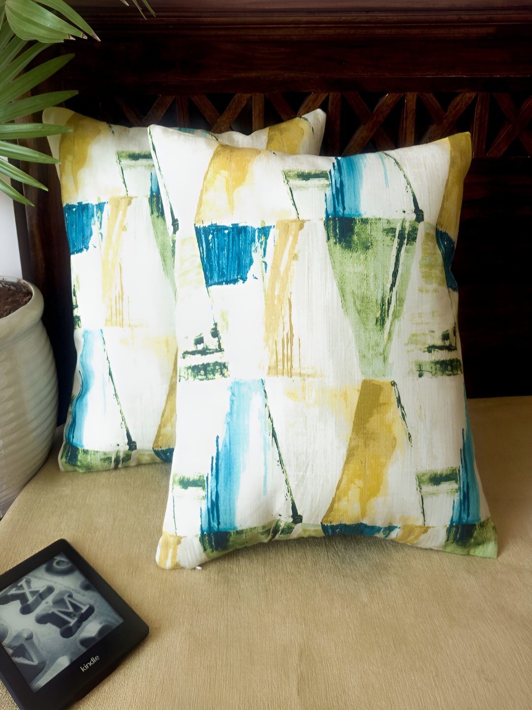 

Frills and More Everyday Classics White & Green Abstract Print Square Cushion Covers