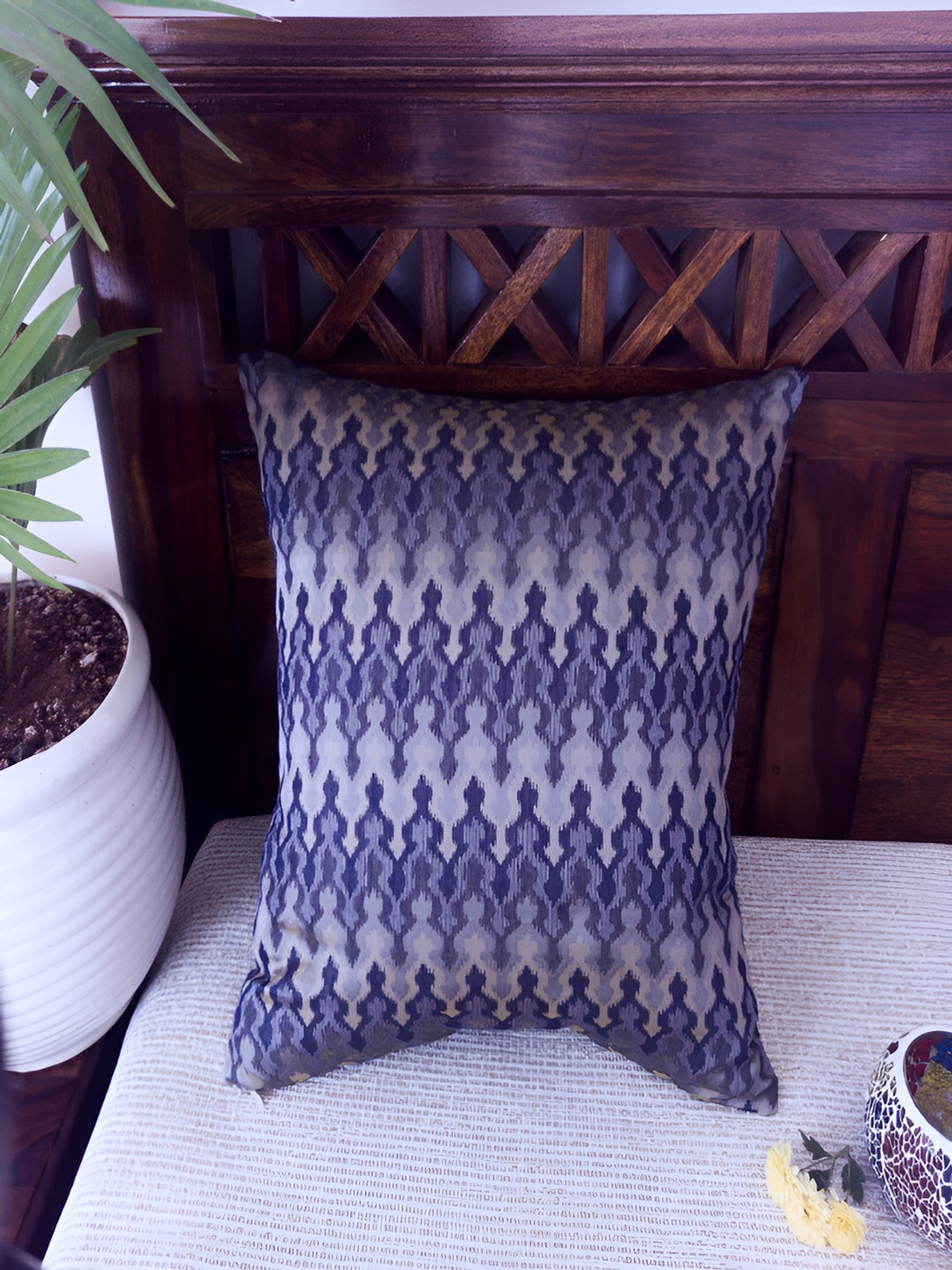 

Frills and More rustic Heritage Blue Ethnic Print Square Cushion Covers