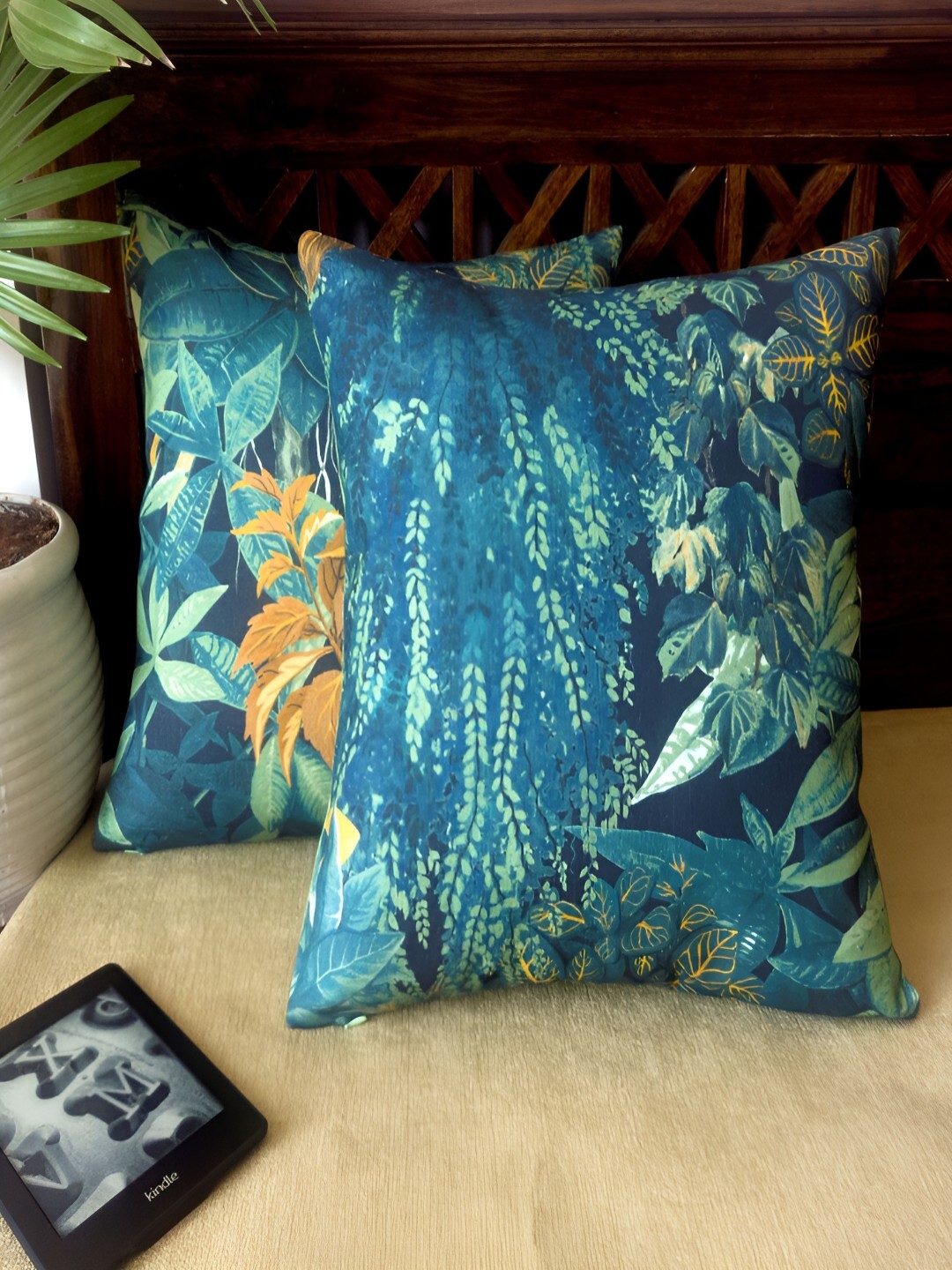

Frills and More Blue & Teal Floral Satin Square Cushion Covers