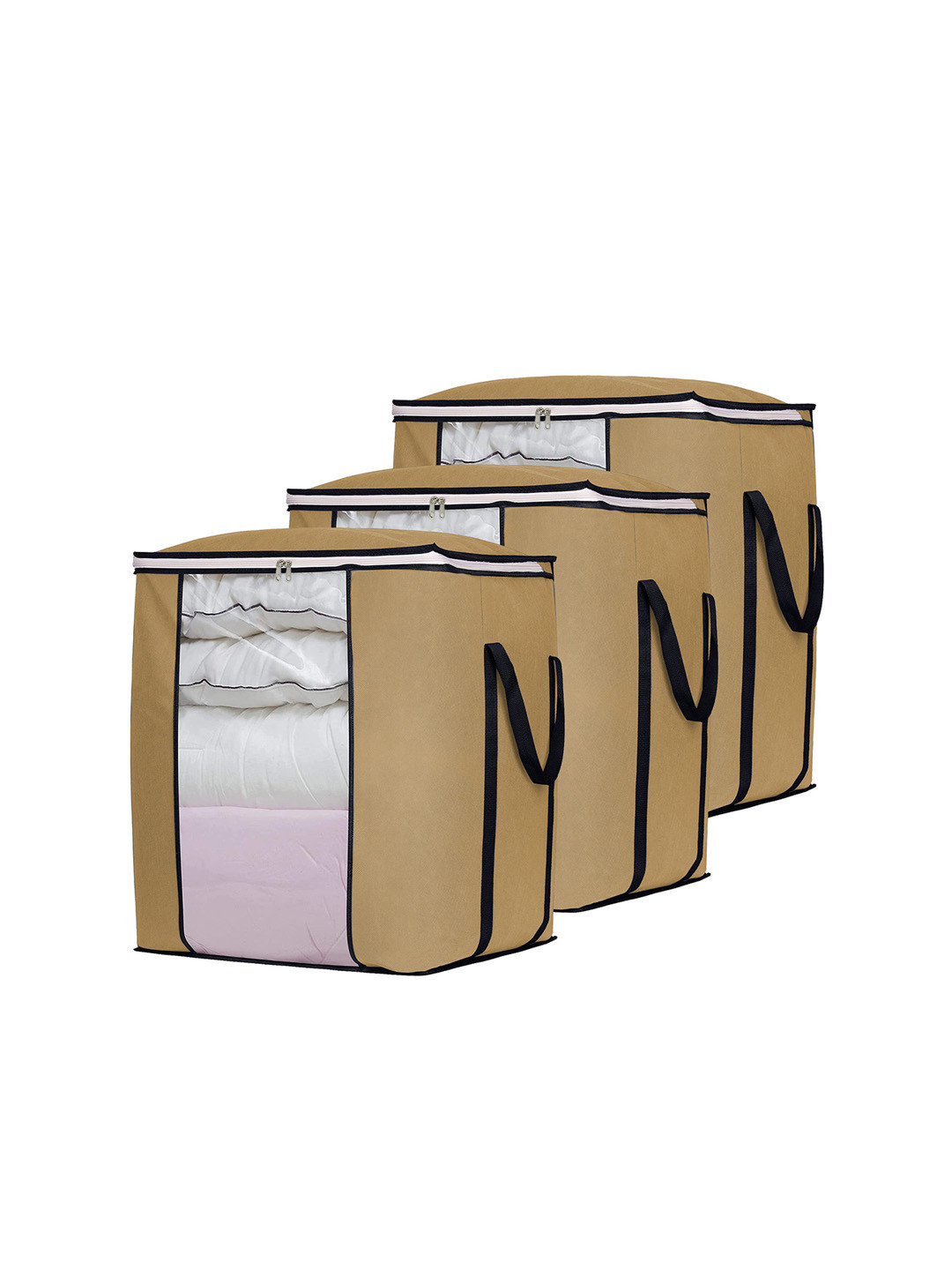 

DOUBLE R BAGS Beige 3 Pieces Non Woven Square Foldable Clothes Storage Bag Organisers