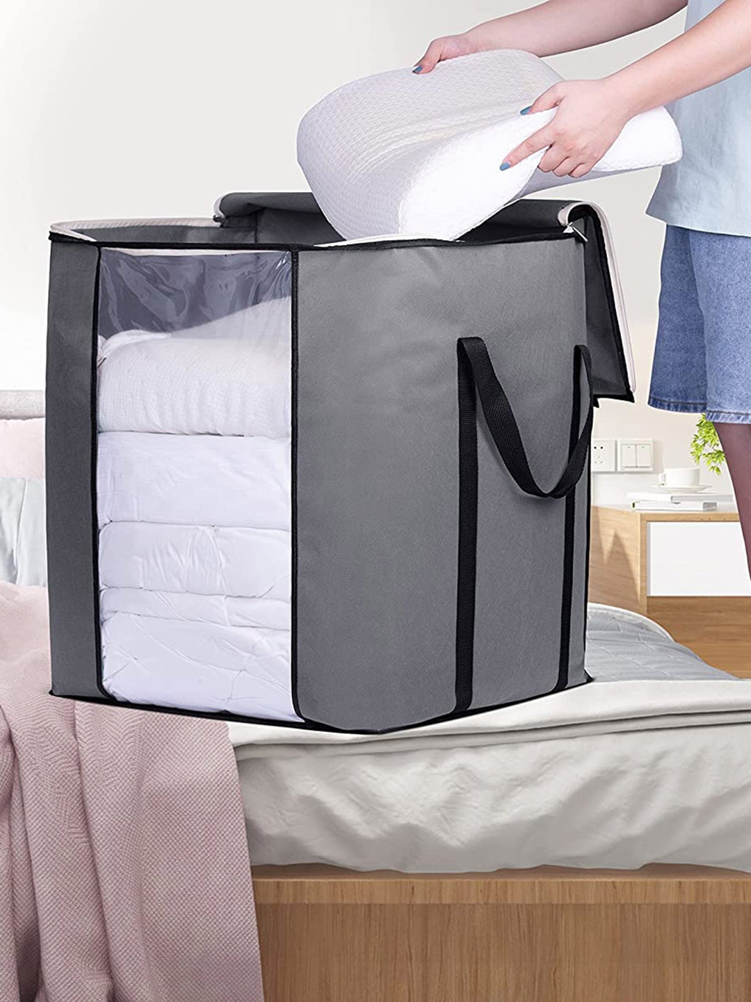 

DOUBLE R BAGS Grey Non Woven Square Foldable Clothes Storage Bag Organiser