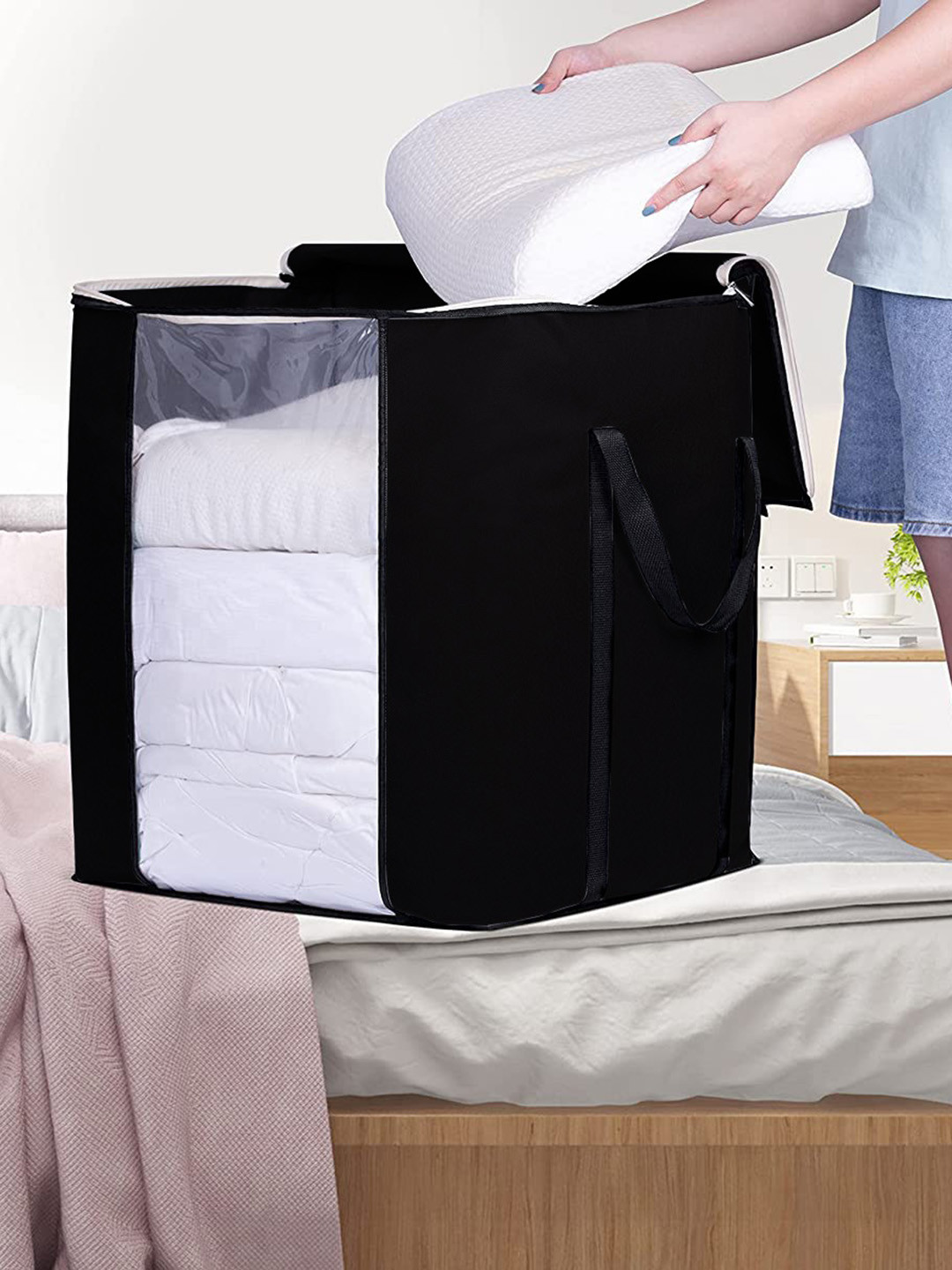 

DOUBLE R BAGS Black 6Pcs Self Design Fabric Organisers