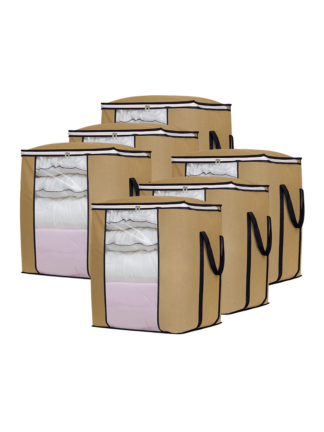 

DOUBLE R BAGS Beige 6 Pcs Solid Fabric Self Design Organisers