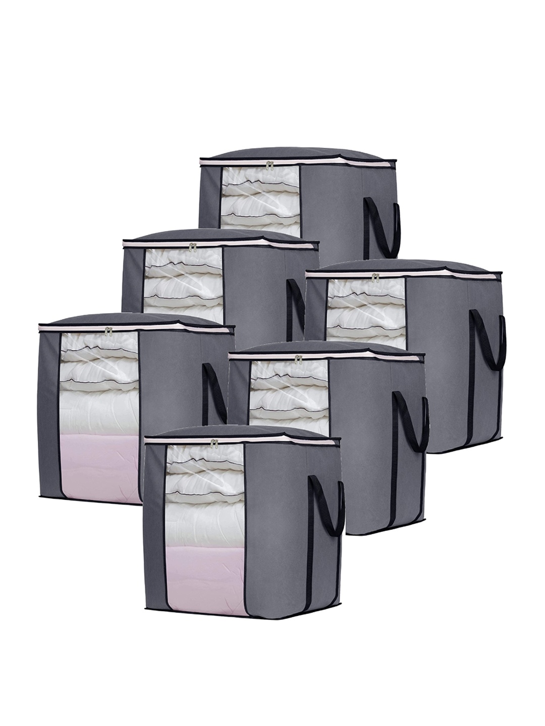 

DOUBLE R BAGS Grey & Black 6 Pcs Self Design Fabric Organisers