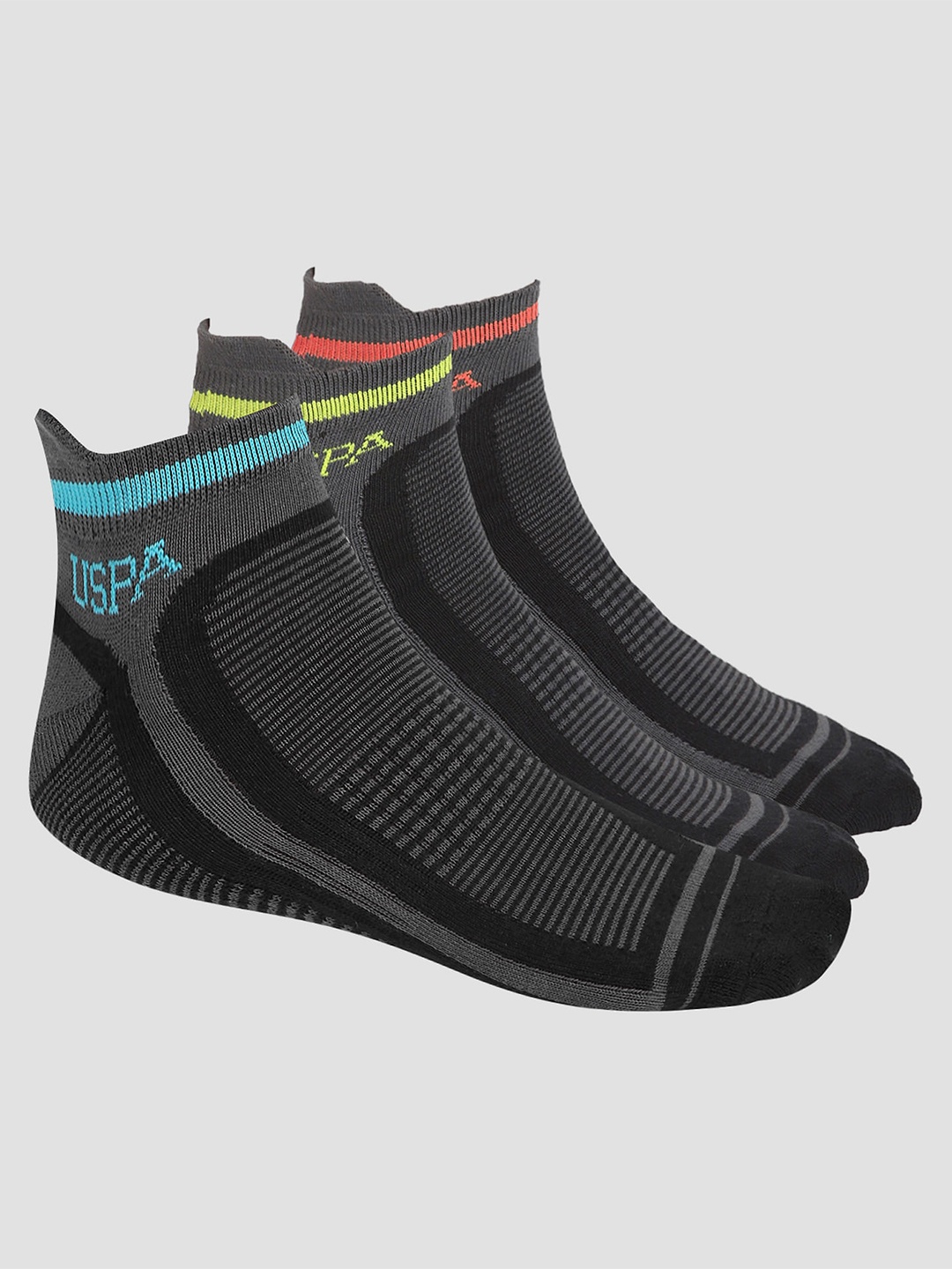 

U.S. Polo Assn. Men Pack Of 3 Patterned Ankle Length ES006 Socks, Black