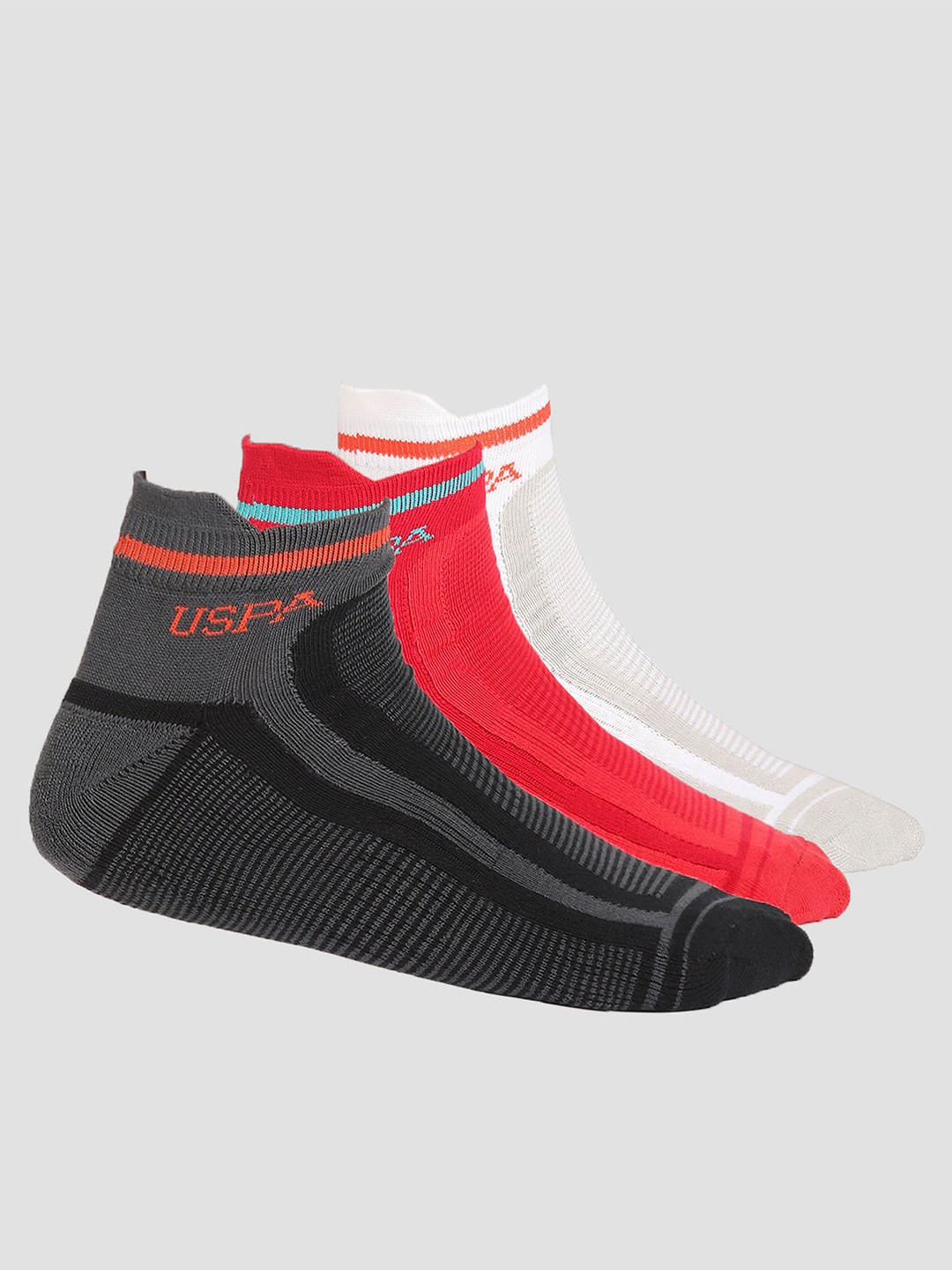 

U.S. Polo Assn. Men Pack Of 3 Patterned Anti Microbial Ankle-Length ES006 Socks, Red