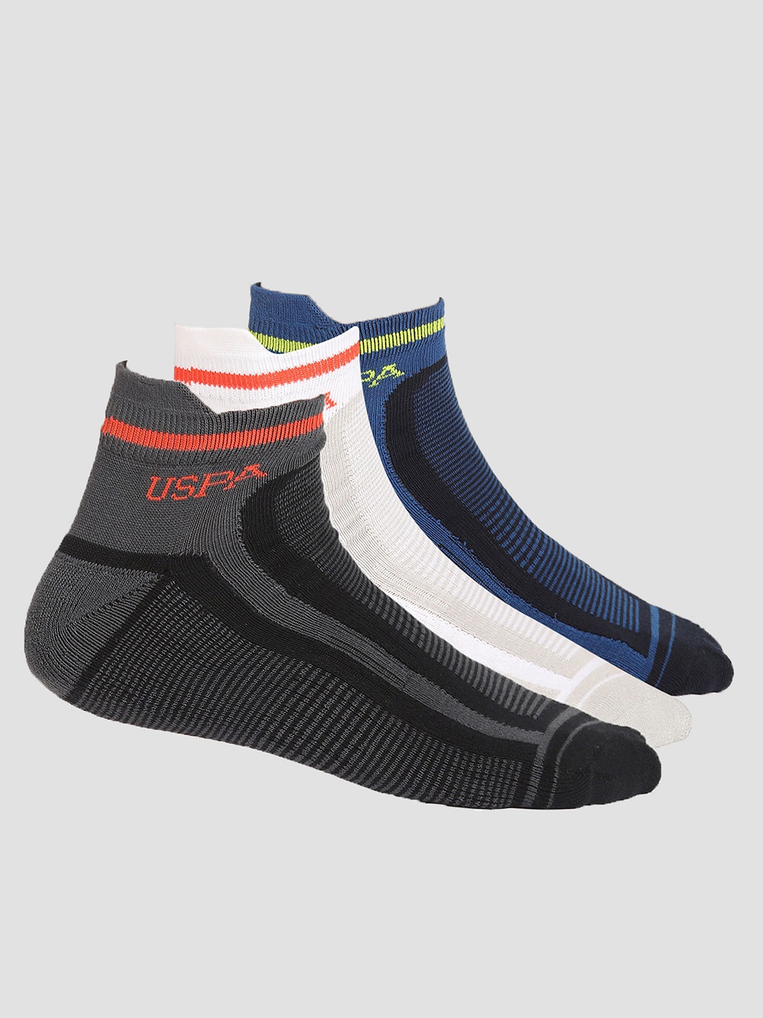 

U.S. Polo Assn. Men Pack Of 3 Ankle Length Striped ES006 Socks, Navy blue