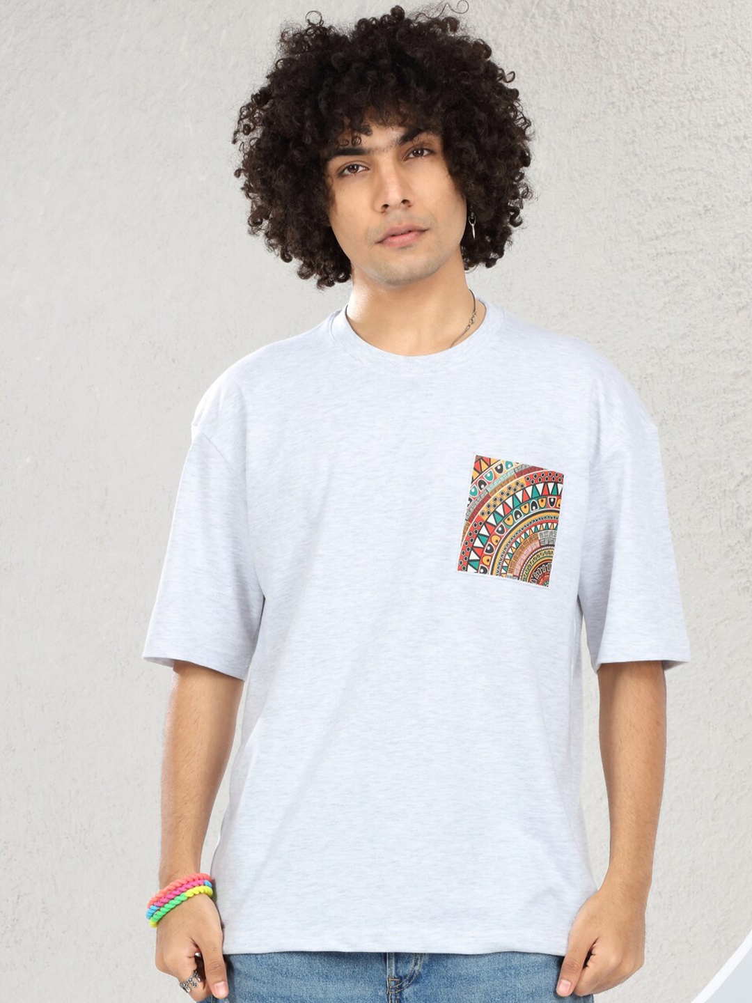 

DIMEH Printed Drop-Shoulder Sleeves Oversized Cotton T-shirt, White