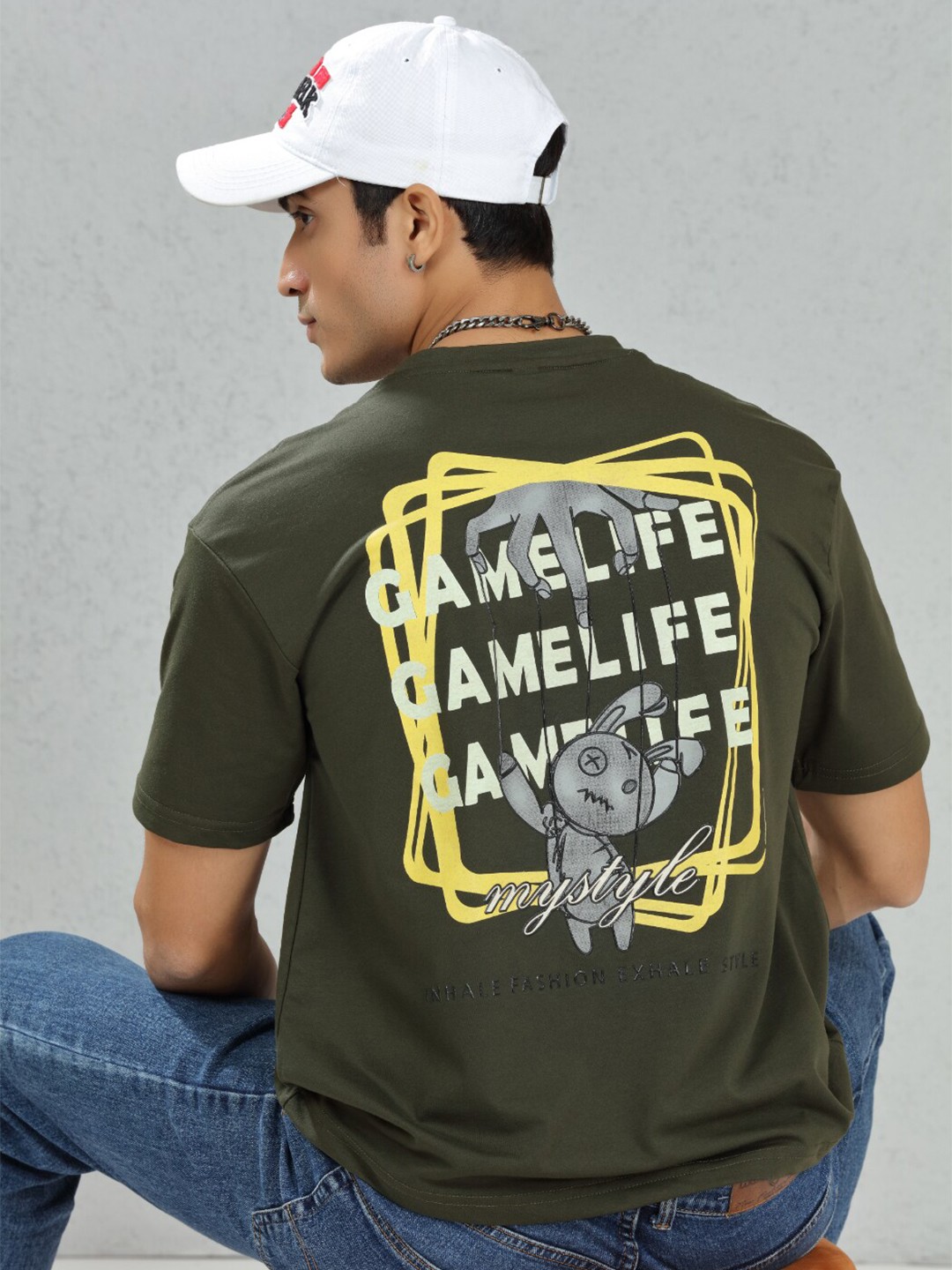 

DIMEH Graphic Printed Oversized T-shirt, Olive