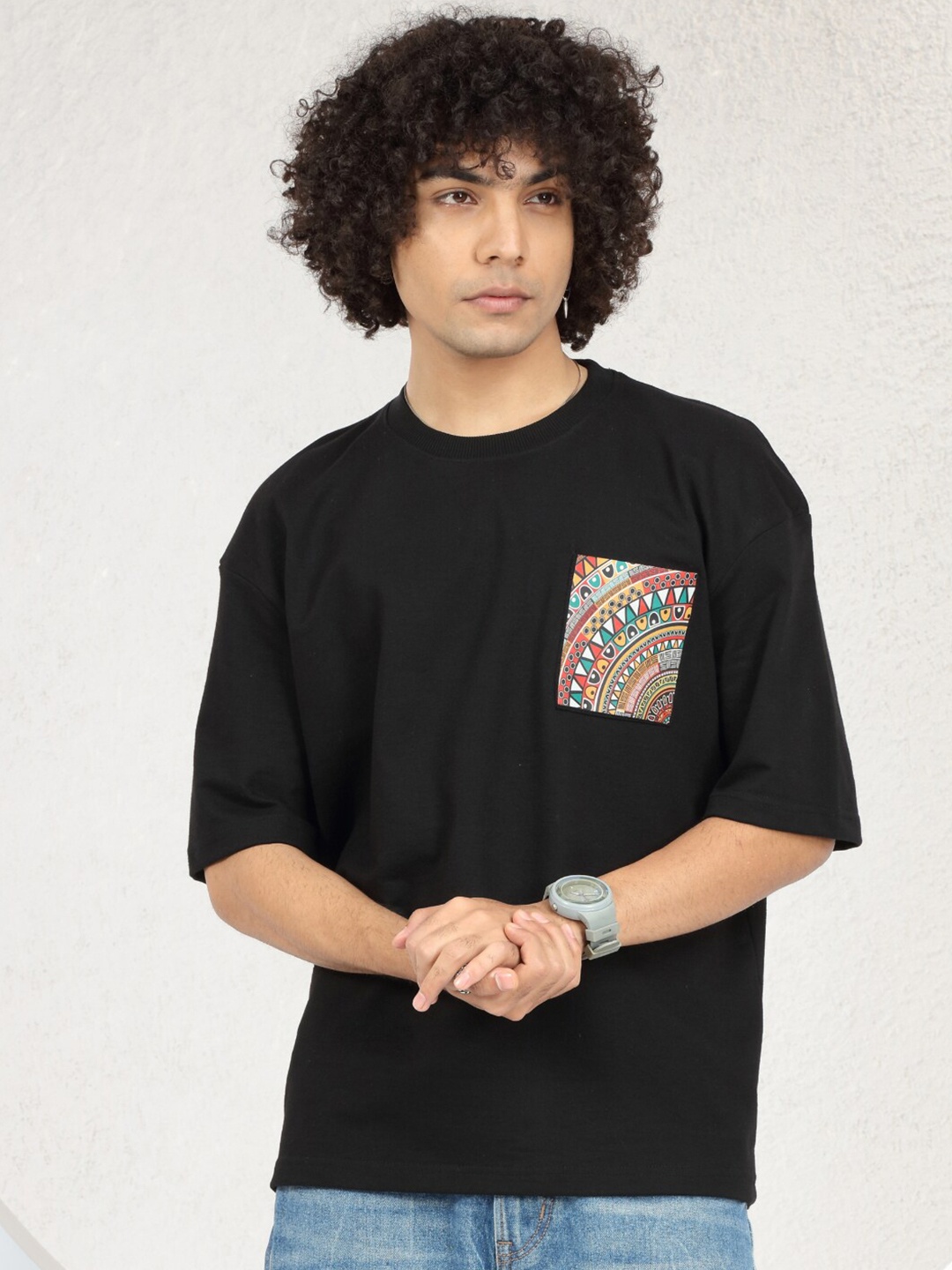 

DIMEH Tribal Printed Oversized Cotton T-shirt, Black