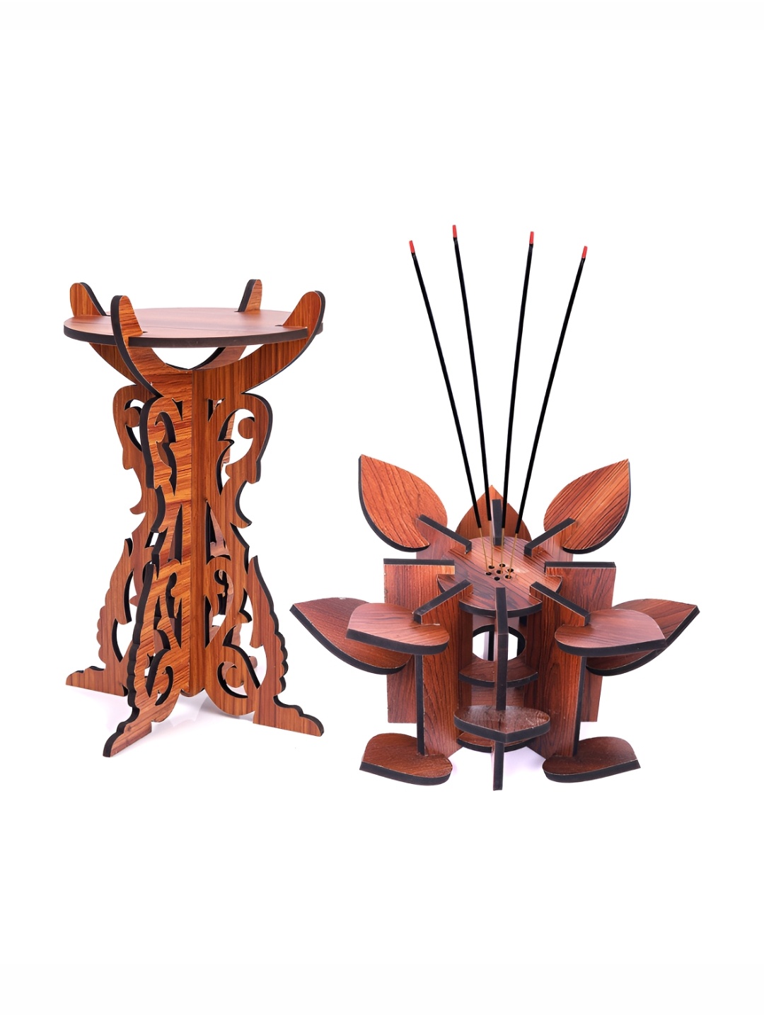 

TEAKWOOD Brown 2 Pieces Wooden Diya & Agarbati Stand