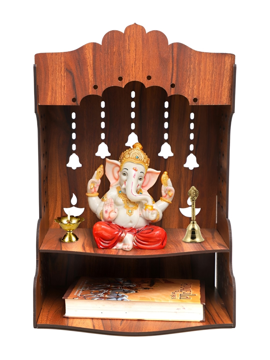 

TEAKWOOD Brown Pooja Mandir for Home Beautiful Wooden Temple