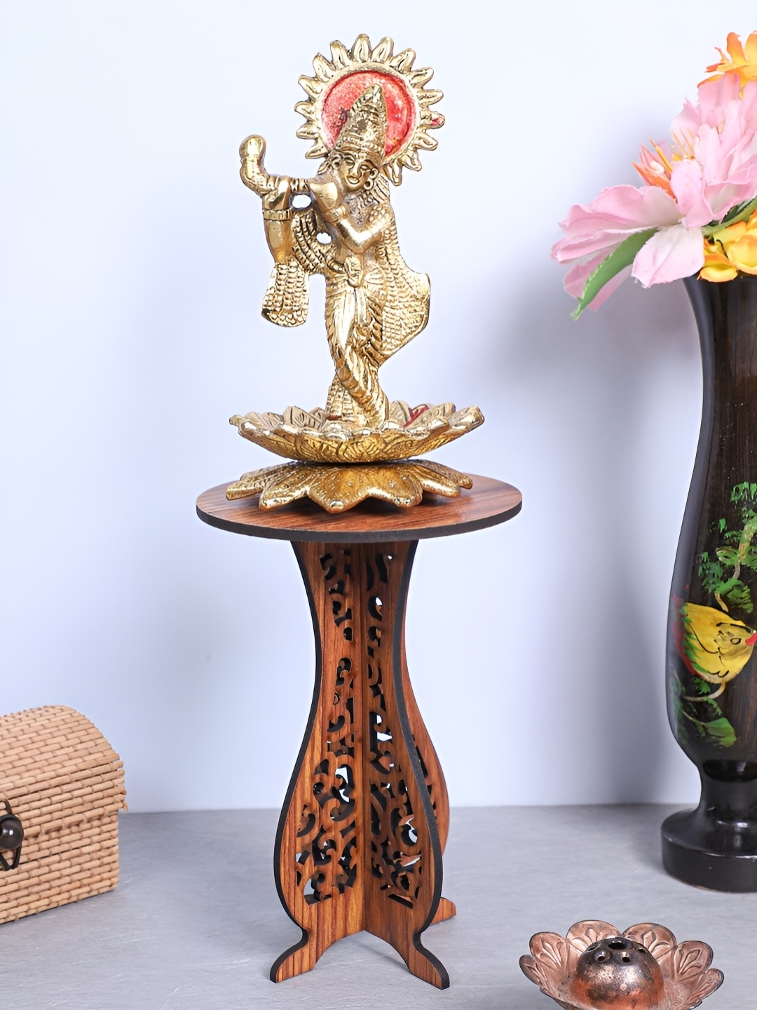 

TEAKWOOD Brown Wooden Diya Stand