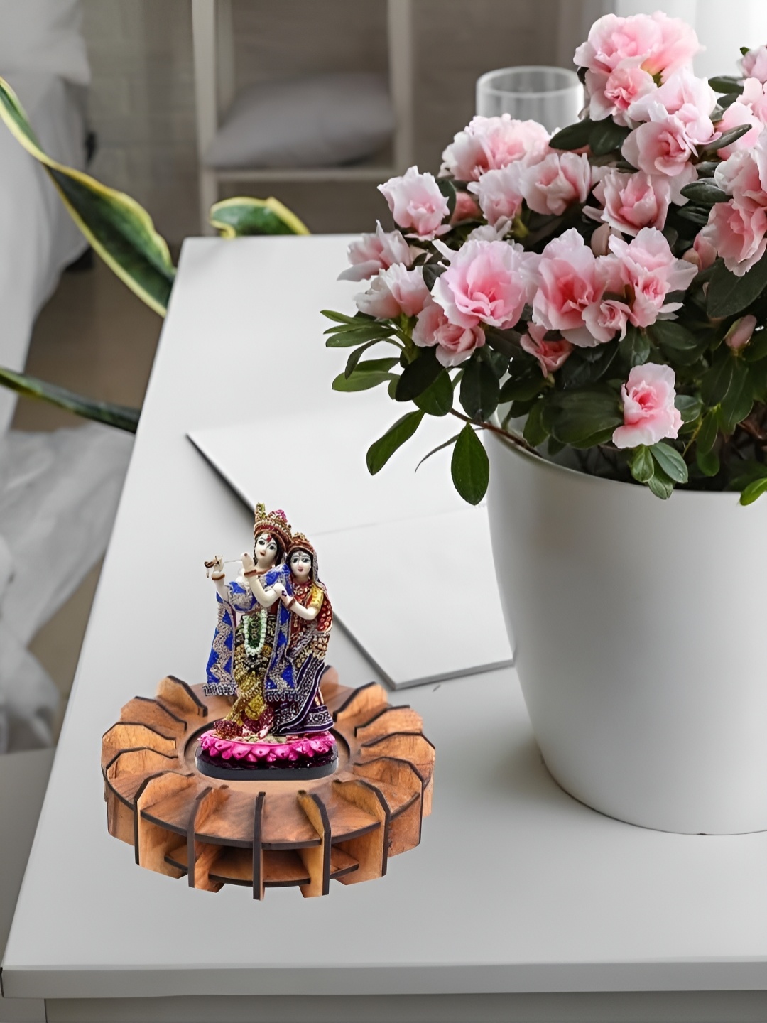 

TEAKWOOD Brown Wooden Diya Stand