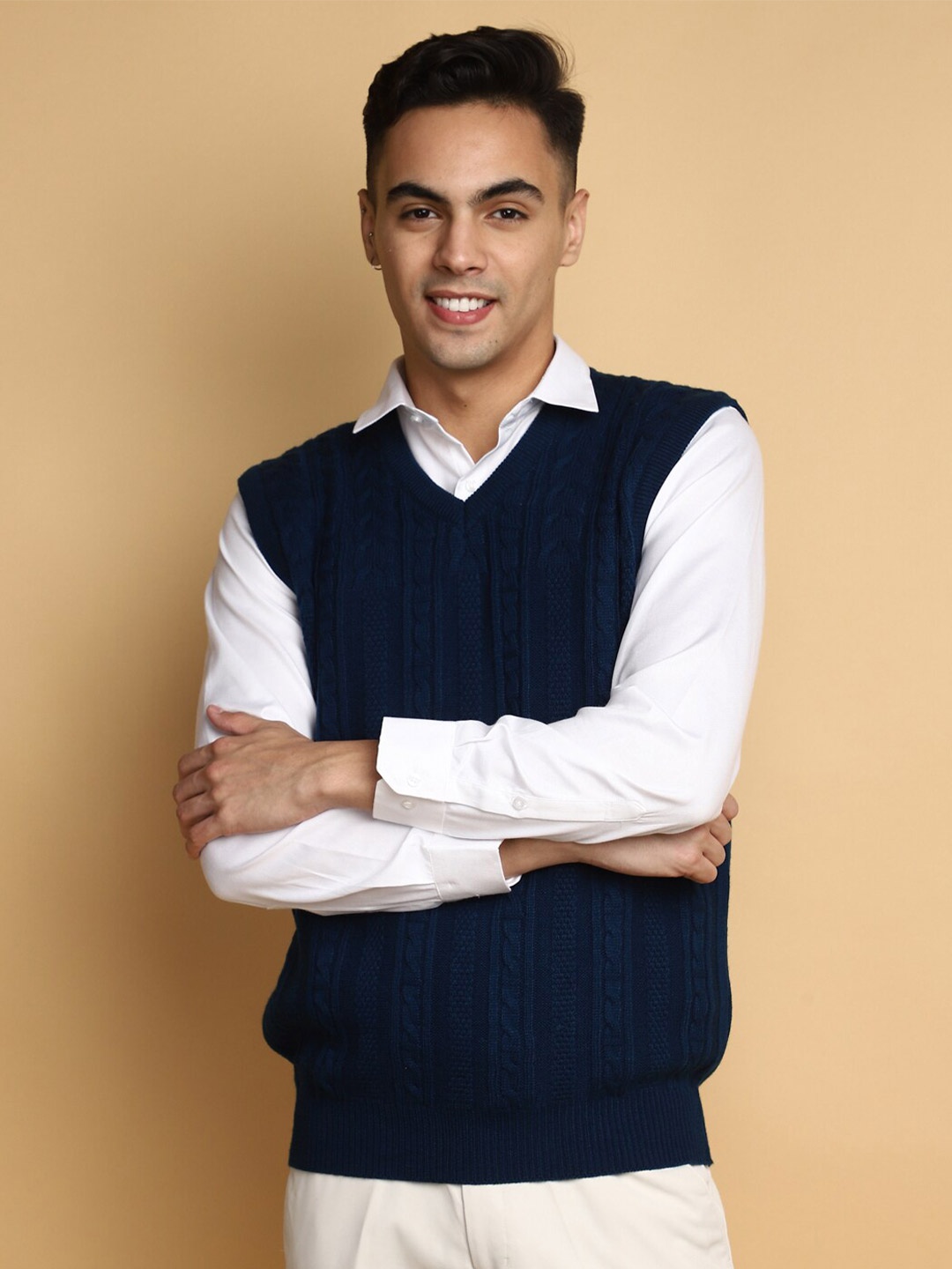 

V-Mart Self Designed V-Neck Cotton Sweater Vest, Blue