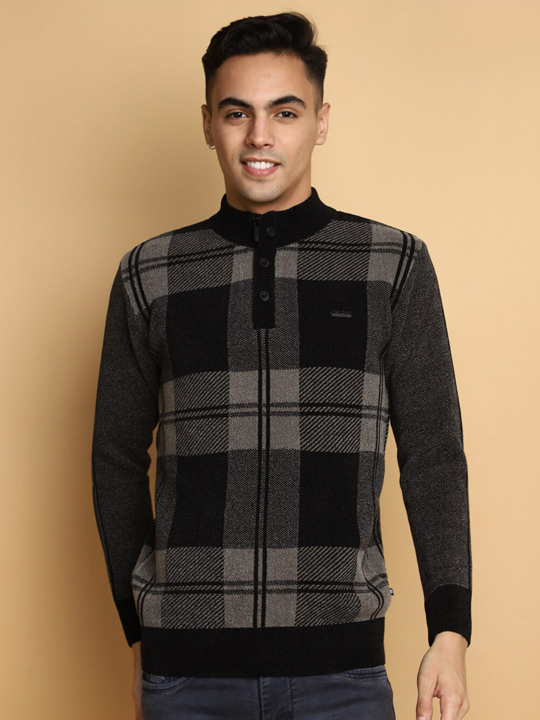 

V-Mart Self Designed Mock Collar Cotton Pullover, Black