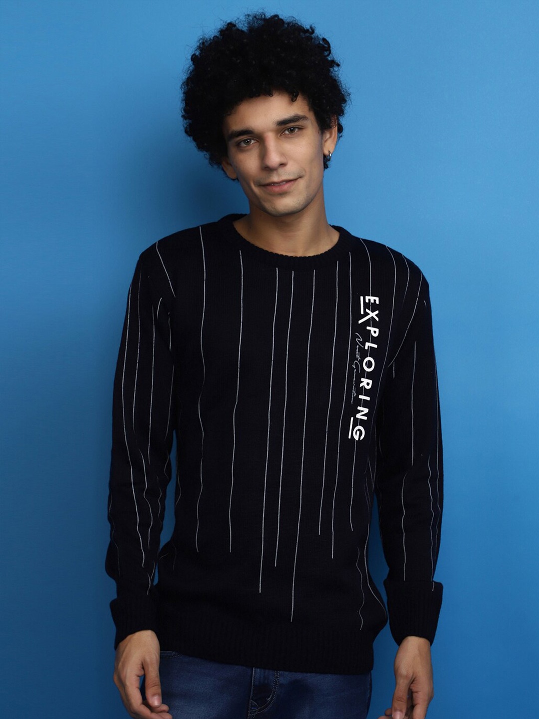 

V-Mart Typography Printed Acrylic Pullover Sweater, Blue