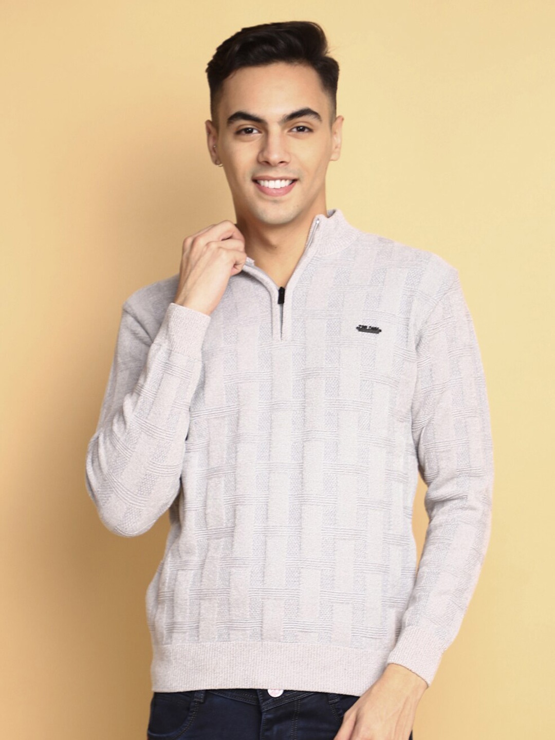

V-Mart Self Design Henley Neck Cotton Pullover Sweater, Grey