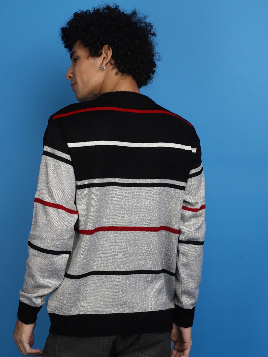 

V-Mart Striped Acrylic Pullover Sweater, Grey