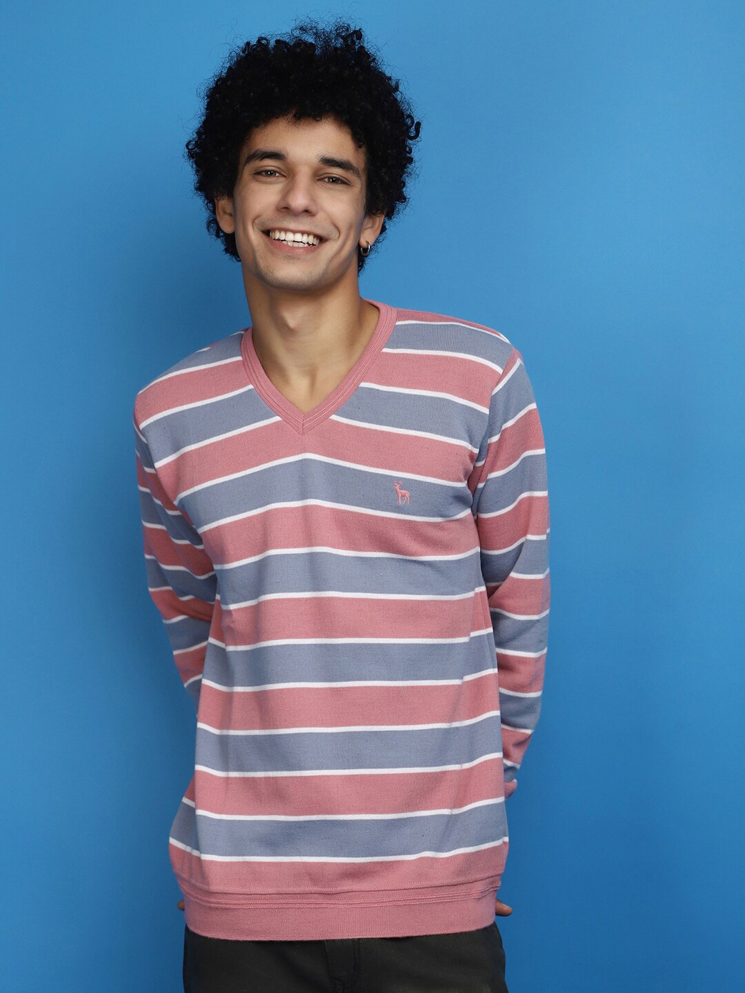 

V-Mart Striped Cotton Pullover Sweater, Pink