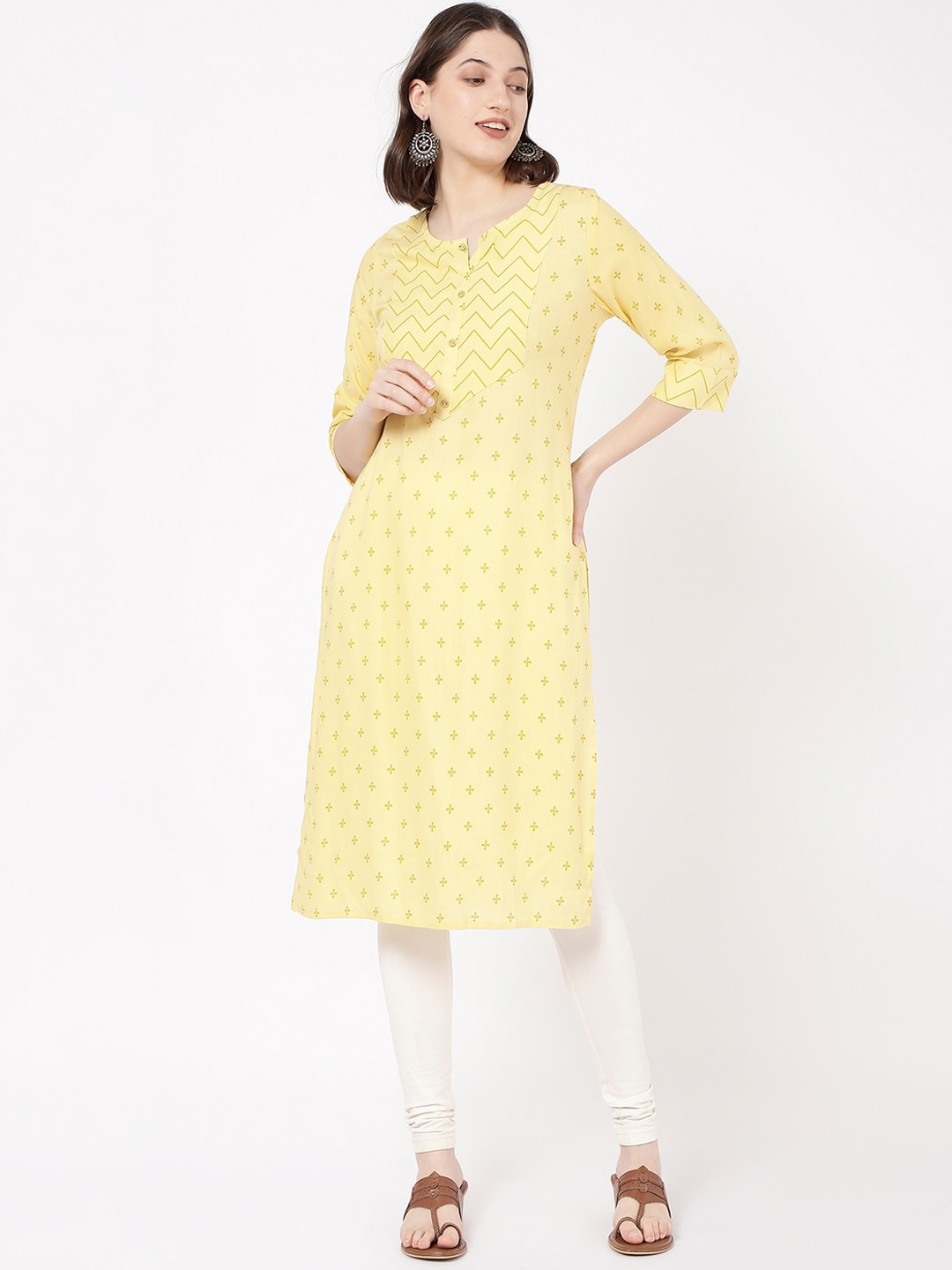 

R&B Ethnic Motifs Printed Straight Kurta, Yellow